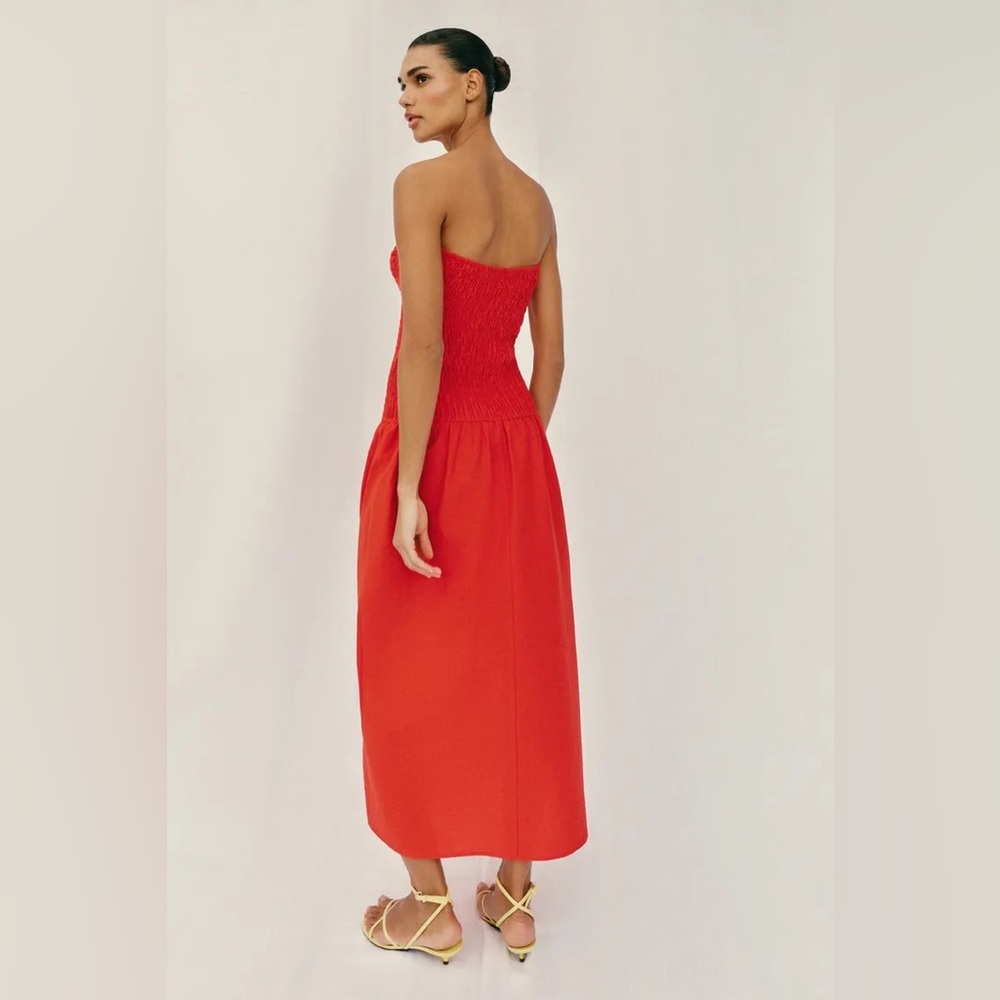 ZARA SMOCKED MIDI DRESS - Picture 7 of 16